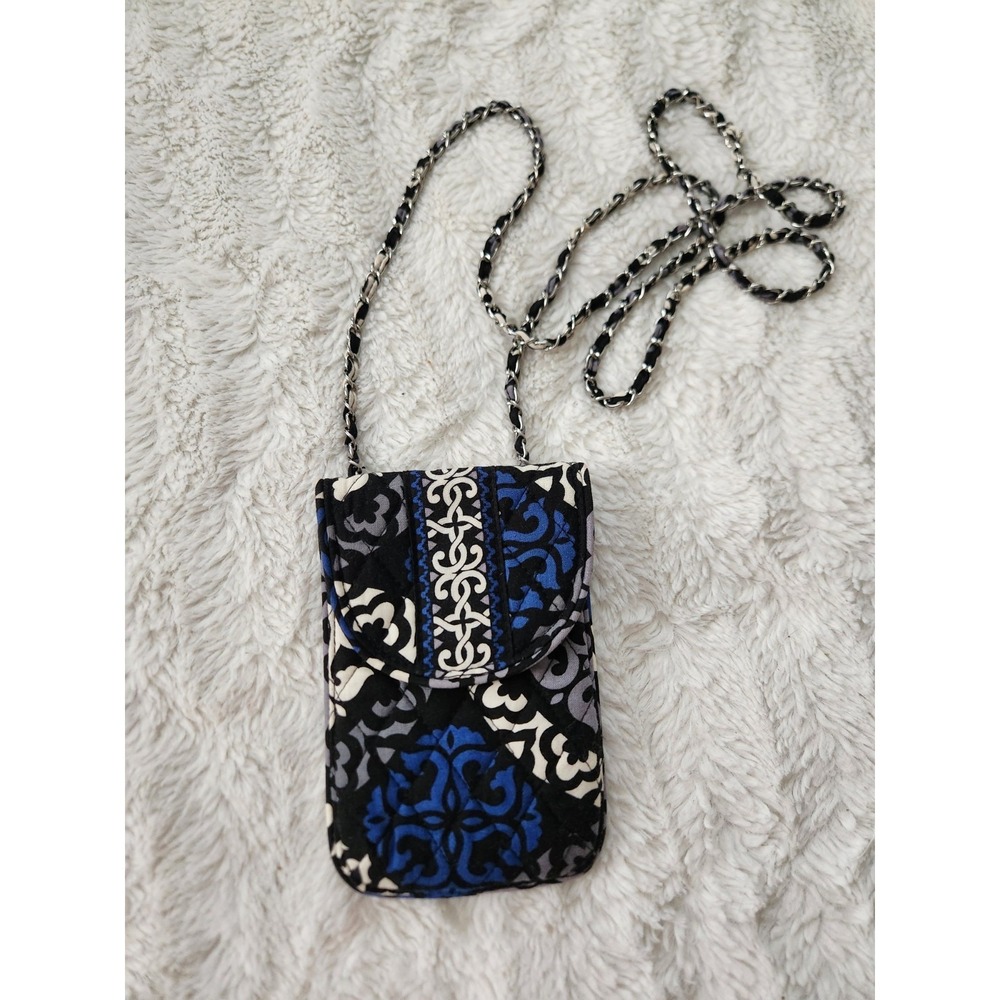 Vera Bradley Canterbury Cobalt Black White Blue Mini Purse Phone Chain Crossbody